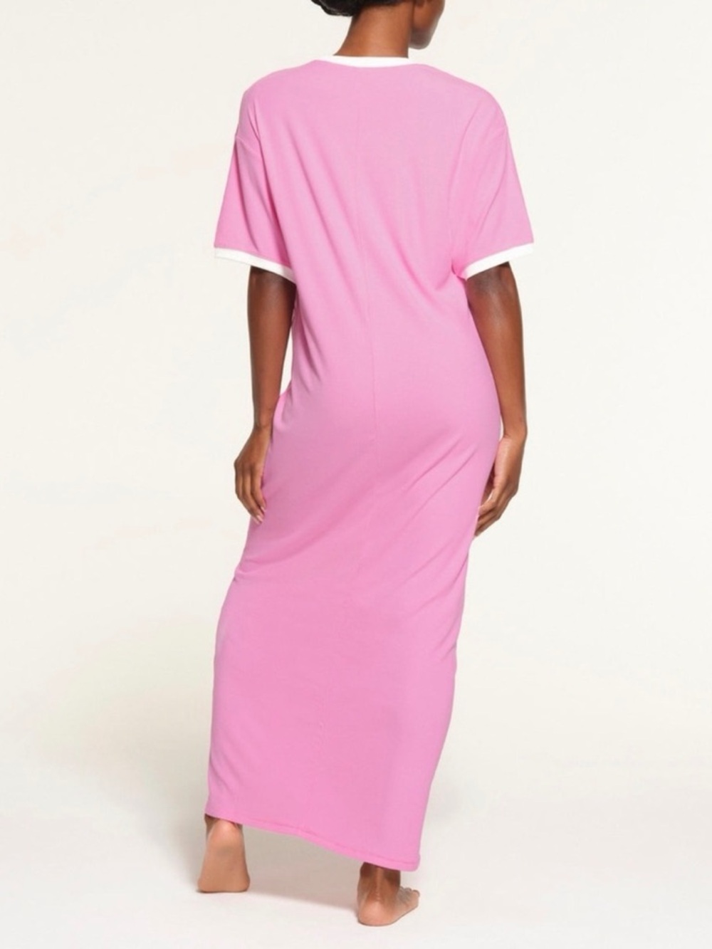 SKIMS Soft Lounge T-Shirt Dress Blush Multi Pink Cream Trim XS Fits Up to Large - Picture 3 of 5